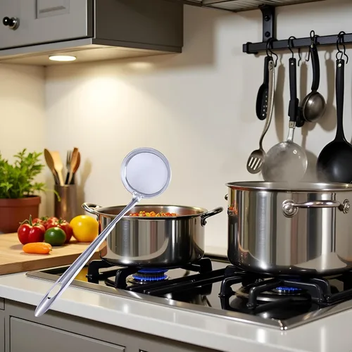 Miniatura 2 de Cuchara de acero inoxidable de 3 pulgadas, colador de alimentos de malla fina, colador de grasa con mango largo para desnatar grasa y espuma, filtro