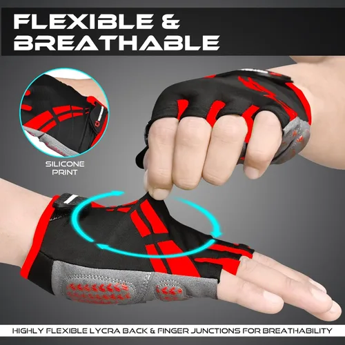Miniatura 6 de WESTWOOD FOX Guantes de ciclismo para hombres y mujeres, medio dedo, unisex, acolchados, antideslizantes, guantes de bicicleta de montaña