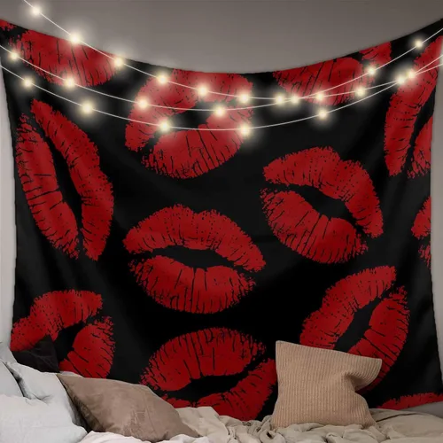 LooPoP Tapiz para colgar en la pared, tapices estéticos de labios rojos, tapiz negro sexy para dormitorio, sala de estar, dormitorio universitario,