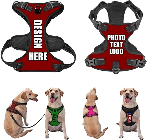 Miniatura 35 de Arnés para perro personalizado con nombre y número de teléfono, chaleco personalizado para perro, arnés reflectante ajustable para mascotas, beige, S