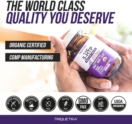 Miniatura 9 de 5-HTP Orgánico - 200 mg Concentración de 99% de 5HTP, más Vitamina B6 Cofactor y Lion’s Mane Extraído del Agua de Semillas de Griffonia