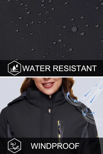 Miniatura 3 de MAGCOMSEN Chaquetas de esquí para mujer, resistentes al agua, aisladas, a prueba de viento, forro polar, abrigos de invierno con capucha