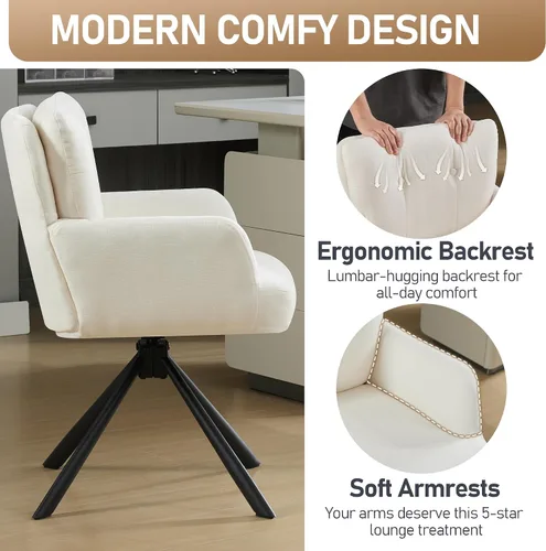 Miniatura 5 de WUTUTUEE Silla de comedor de tela, moderna y tapizada, giratoria, silla de comedor cómoda con respaldo medio, sillón de escritorio sin ruedas