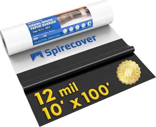 Miniatura 28 de Barrera de vapor para espacio de arrastre Spirecover, barrera de vapor de 10 mil, 10'x15', tela de plástico para cubrir y encapsular espacios