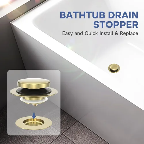 Miniatura 2 de Tapón de bañera de punta mejorada de oro cepillado, tapón universal de drenaje de bañera desplegable, tapones de drenaje de bañera de baño