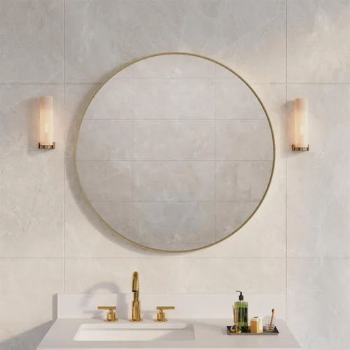 Miniatura 8 de WELLFOR Espejo redondo negro de 24 pulgadas, moderno espejo circular montado en la pared con marco de metal para entradas, baños, salas de estar