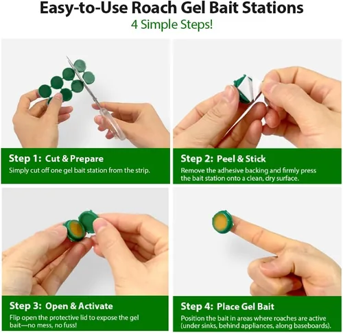 Miniatura 5 de Paquete de 32 estaciones de cebo de gel para cucarachas en interiores, potente mata cucarachas en interiores para infestación de cucarachas, cebo