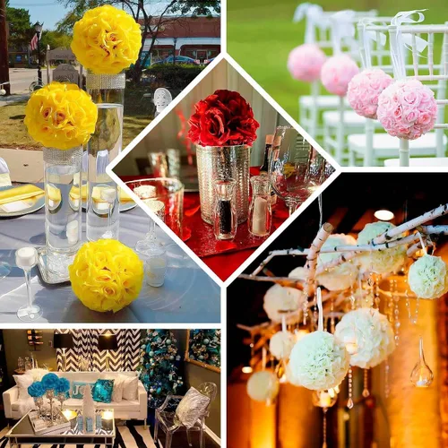 Miniatura 5 de Efavormart - Paquete de 2 bolas de flores artificiales de seda de 7 pulgadas, bola de besos con cinta colgante para pasillo de boda y centros