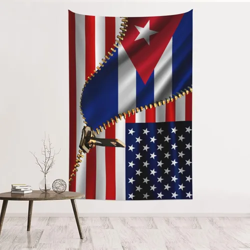 Tapiz de bandera estadounidense y bandera cubana de Cuba, 60 x 40 pulgadas, divertido tapiz estético, arte de pared para dormitorio, sala de estar,