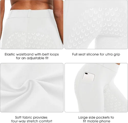 Miniatura 2 de FitsT4 - Mallas de equitación para mujer, de asiento completo, con agarre de silicona, pantalones ecuestres