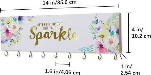 Miniatura 3 de SANY DAYO HOME Organizador de joyas montado en la pared, moderno soporte de madera con 9 ganchos de metal para collares, anillos, aretes, pulseras