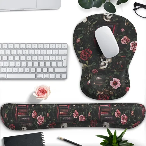 Miniatura 17 de Alfombrilla de ratón con diseño floral verde, azul, rosa, con soporte para muñeca, juego de reposamuñecas para teclado, alfombrilla de ratón Flores