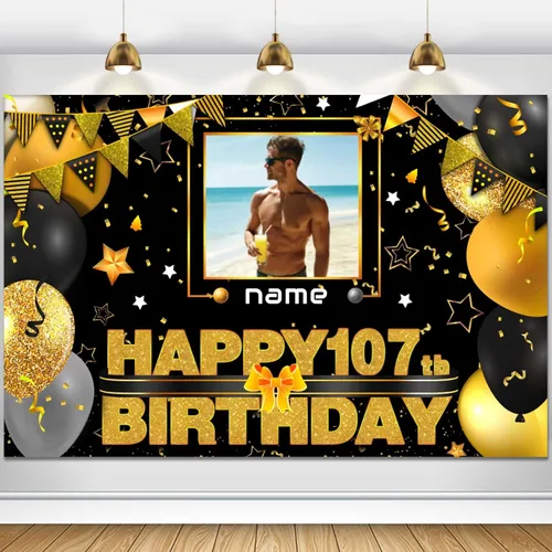 Miniatura 12 de Cartel personalizado de decoración de cumpleaños número 107 con temática de castillo y princesa, pancarta de tela personalizada para suministros