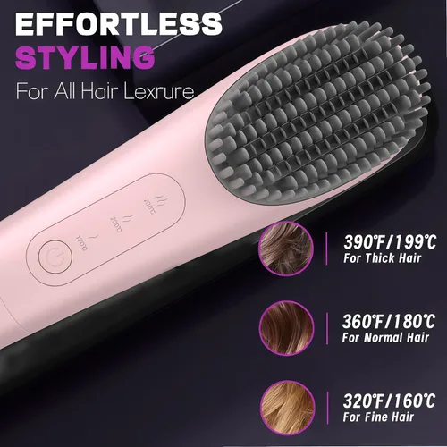 Miniatura 2 de Go Brush Pro - Cepillo alisador de cabello portátil inalámbrico – Calor rápido de 30 segundos, iones negativos de 150 M, USB-C recargable, 7000 mAh