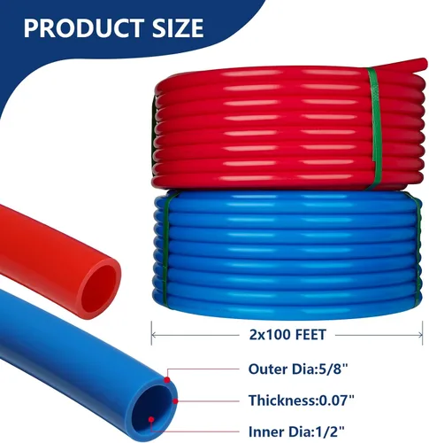 Miniatura 2 de Tubo HeSun PEX-B de 1/2 pulgada, tubo Pex B de 2 x 100 pies con accesorios Pex de latón de 1/2 pulgada: 15 piezas de codo, acoplamiento y T