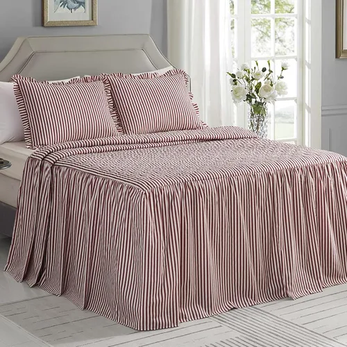 CHIXIN Colcha de falda con volantes a rayas tamaño King, caída de 30 pulgadas de largo, estilo Shabby Chic, funda de cama ligera, juego de 3 piezas,