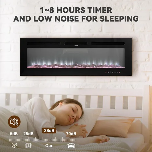 Miniatura 3 de Chimenea eléctrica montada en la pared y empotrada de 60 pulgadas con control remoto temporizador de 8 horas, 12 llamas, pantalla táctil, calentador