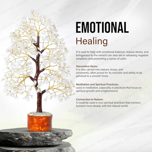 Miniatura 7 de Crocon Árbol de la vida de cristal de cuarzo transparente, chakra para energía positiva, decoración de Feng Shui, árbol bonsái de dinero con piedras