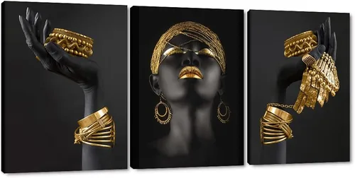 Miniatura 102 de MAMAGO Lienzo decorativo para pared, pintura de belleza dorada y negra, fotos de mujeres africanas, hermosos pósteres de mujer negra, impresiones