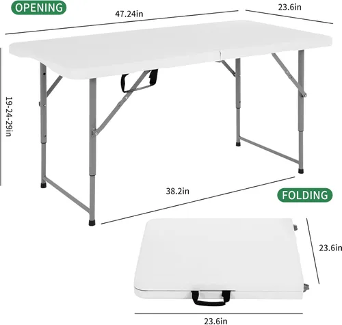 Miniatura 2 de Mesa plegable, mesa de picnic portátil de 4 pies, mesa plegable de plástico con asa, mesa de comedor para interiores y exteriores para fiestas