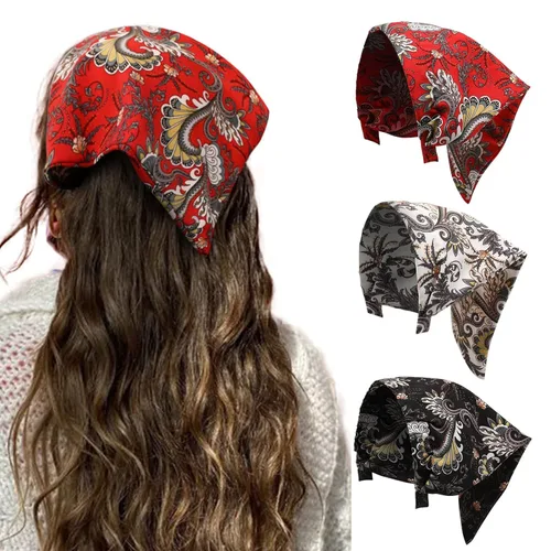 Miniatura 18 de HAIMEIKANG Diademas florales para mujer, bandanas bohemias para el cabello, bufanda, pañuelo triangular, bandas para el cabello de color sólido