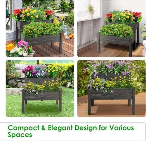 Miniatura 7 de RELAX4LIFE Cama de jardín elevada de 2 niveles, maceta elevada de madera de abeto con patas, 8 agujeros de drenaje, capacidad de 220 para cultivar