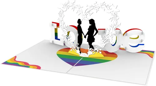 Miniatura 4 de iGifts And Cards Tarjeta emergente de corazón lesbiana 3D – Escultura de amor es amor para el mes del orgullo, salir y día de San Valentín – Regalo