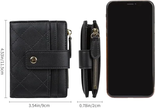 Miniatura 57 de Cartera de cuero para mujer, pequeña, compacta, plegable, con bolsillo para monedas con cremallera