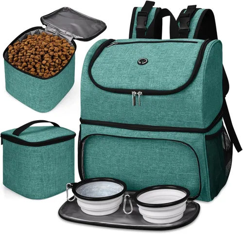 BAGLHER Bolsa de viaje para mascotas, mochila de doble capa para suministros para mascotas (para todos los suministros de viaje para mascotas), Verde