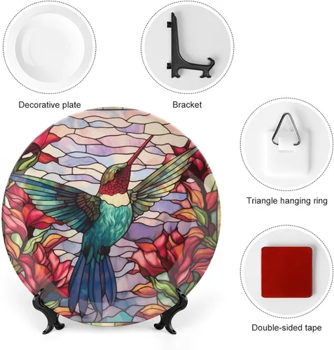 Miniatura 3 de Platos decorativos para colgar en la pared, placa de cerámica con estampado de pájaros de acuarela con soporte de exhibición, decoración del hogar