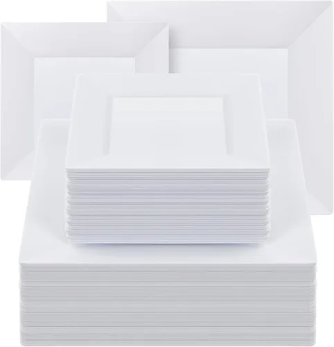 Miniatura 9 de Goodluck 100 Pack de Platos Desechables Cuadrados Negros, Platos de Plástico Resistente: 50 Platos de Cena de 24.1 cm y 50 Platos de Postre de 16.5