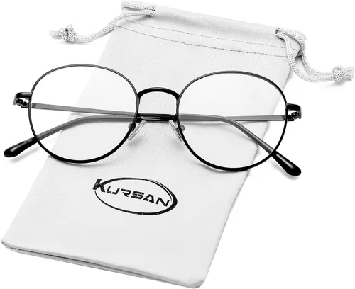 Miniatura 11 de Kursan - Gafas con filtro de luz azul para mujeres y hombres, elegantes, con armazón redonda de metal, lentes transparentes