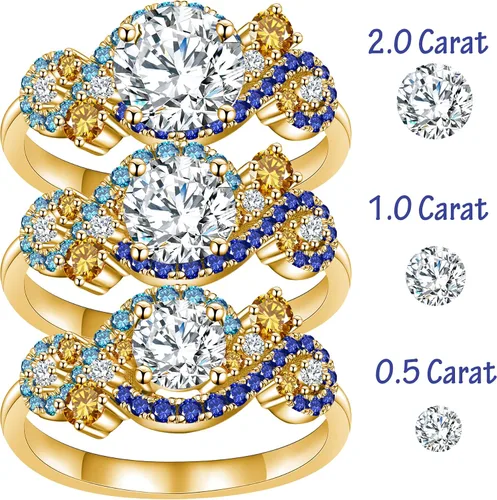 Miniatura 5 de Kolmnurk Anillo de eternidad de moissanita de 0.5 quilates, 1 unidad, 2 quilates, Van Gogh, la noche estrellada, corte redondo, diamante cultivado