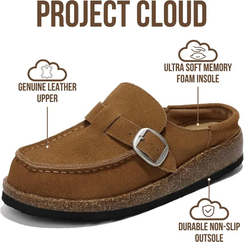 Miniatura 3 de Project Cloud – Zuecos estilo mocasín para mujer de cuero 100% auténtico, con espuma viscoelástica, resistentes al agua, tipo slip-on