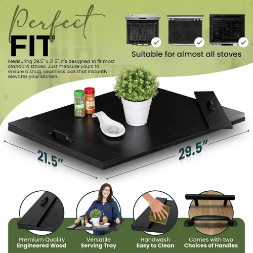 Miniatura 2 de Cubierta para estufa de tabla de fideos con asas, cubierta superior de estufa eléctrica y de gas de madera rústica, decoración de cocina de granja