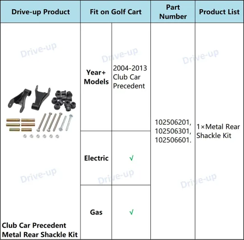 Miniatura 6 de Drive-up Kit de grillete trasero metálico para carrito de golf, incluye buje y fundas para modelos 2004-2013 Club Car Precedent 102506201 102506301