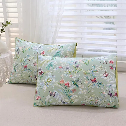 Miniatura 7 de URBONUR Juego de funda de edredón con diseño floral verde, tamaño King, 100% algodón egipcio, juego de ropa de cama con estampado de mariposas Verde