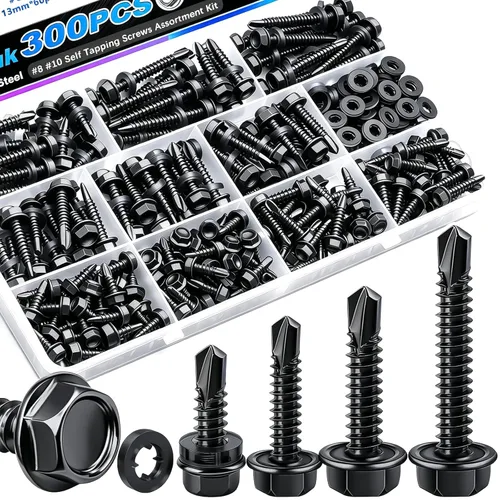 Miniatura 15 de mxuteuk 230 tornillos autorroscantes #8 para metal, 410 tornillos autoperforantes de acero inoxidable, tornillos de chapa de cabeza de truss de 1/2