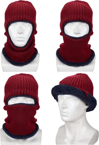 Miniatura 17 de Pasamontañas de punto calentador resistente al viento sombrero que cubre la cara para hombres mujeres forro polar deportes al aire libre