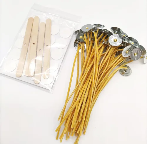 Miniatura 9 de 50 mechas naturales para velas de 6 pulgadas, preenceradas con cera de abeja 100% y pestañas con 60 calcomanías de mecha de vela y 5 dispositivos