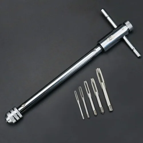 Miniatura 8 de KOOTANS Llave de grifo con mango en T de trinquete + 5 piezas M3 M4 M5 M6 M8 Tornillo de máquina de rosca métrica de fresado en forma de T, juego