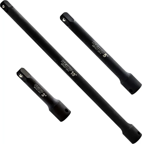 NEIKO 00234A - Juego de barras de extensión de impacto de 3/8 pulgadas, hechas con acero CrV, tamaños de 3 pulgadas, 5 pulgadas y 10 pulgadas, juego
