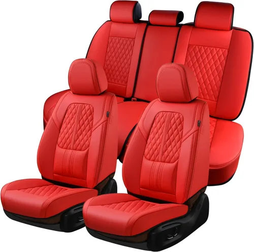 Miniatura 10 de Coverado - Juego completo de fundas de asiento delantero y trasero para automóvil, impermeable, piel de napa, protector, universal, para la mayoría