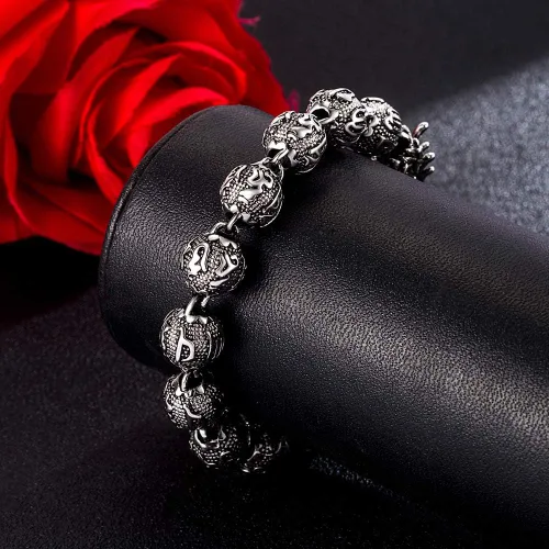 Miniatura 8 de Dankadi Pulsera de plata vintage para hombre, pulsera creativa de plata de ley 925 con dragón de 0.433 in, cadena de cuentas de 7-8-9-10 pulgadas