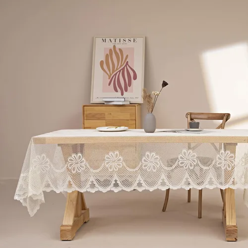 Miniatura 7 de GEFEII Mantel rectangular de encaje blanco para mesa rectangular, manteles de encaje de ganchillo, manteles de mesa oblongos, mantel de encaje