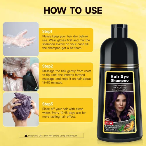 Miniatura 6 de Champú de tinte para el cabello morado, champú de color para cobertura de cabello gris, champú de tinte de cabello morado a base de hierbas 3 en 1