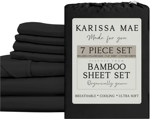 Miniatura 84 de KARISSA MAE Juego de sábanas tamaño individual de viscosa de bambú refrescante, 100% cultivadas orgánicamente, bolsillo profundo de 18 pulgadas