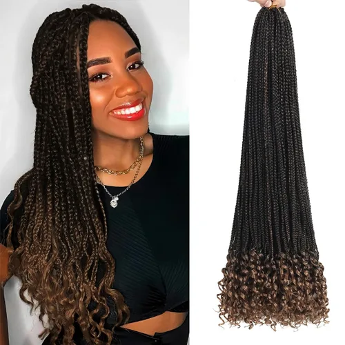 Miniatura 15 de Paquete de 7 trenzas de ganchillo con extremos rizados, paquete de 7 trenzas de ganchillo preenlazadas, caja diosa, trenzas de ganchillo