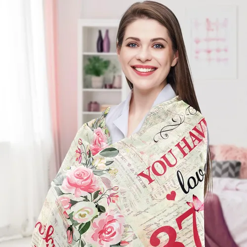 Miniatura 5 de Givetoyou Manta de cumpleaños número 37 para mujer, estampado floral rosa y blanco, 60 x 50 pulgadas, forro polar de poliéster, manta 34 años