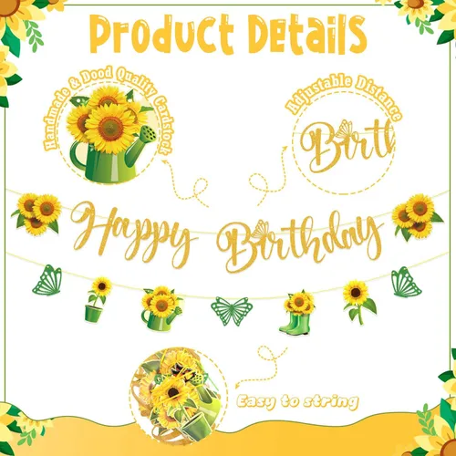 Miniatura 2 de JCOOS Decoraciones de fiesta de girasoles: decoraciones de fiesta de cumpleaños de girasol incluyen globos, pancartas, decoración de tartas